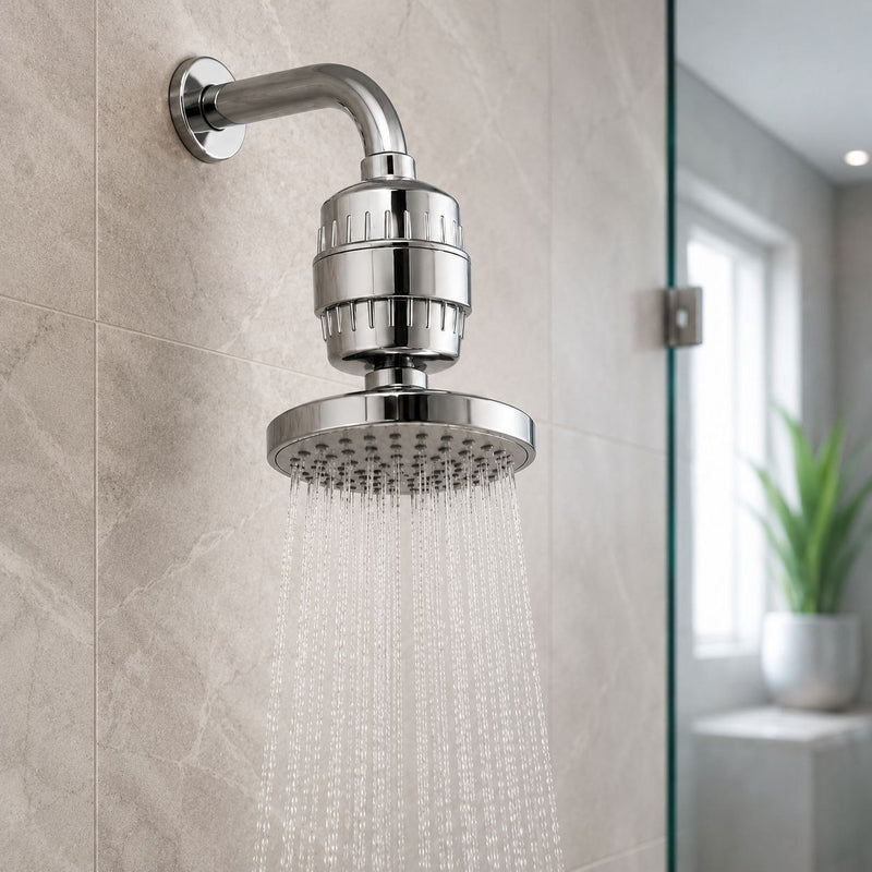 Premium Inline Shower Filter – Universal G1/2, Chrome | Hair & Skin Protection | Universal Shower Water Filter for Bathroom