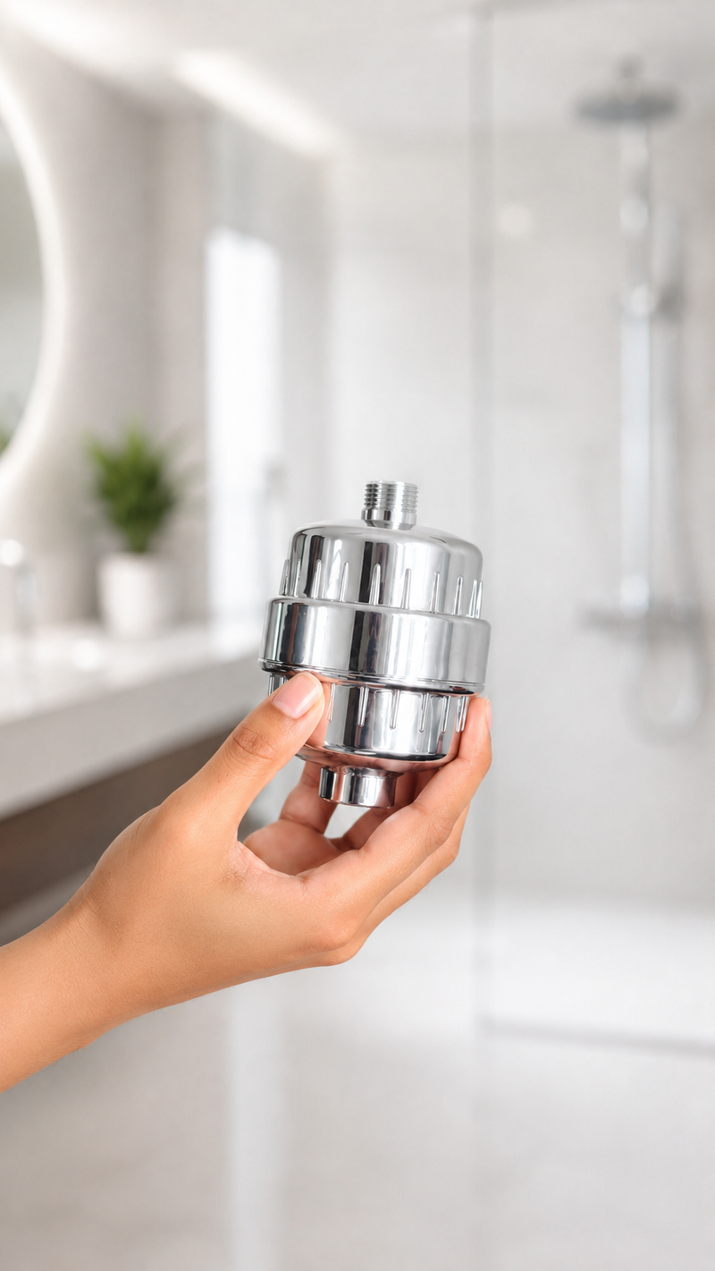 Premium Inline Shower Filter – Universal G1/2, Chrome | Hair & Skin Protection | Universal Shower Water Filter for Bathroom