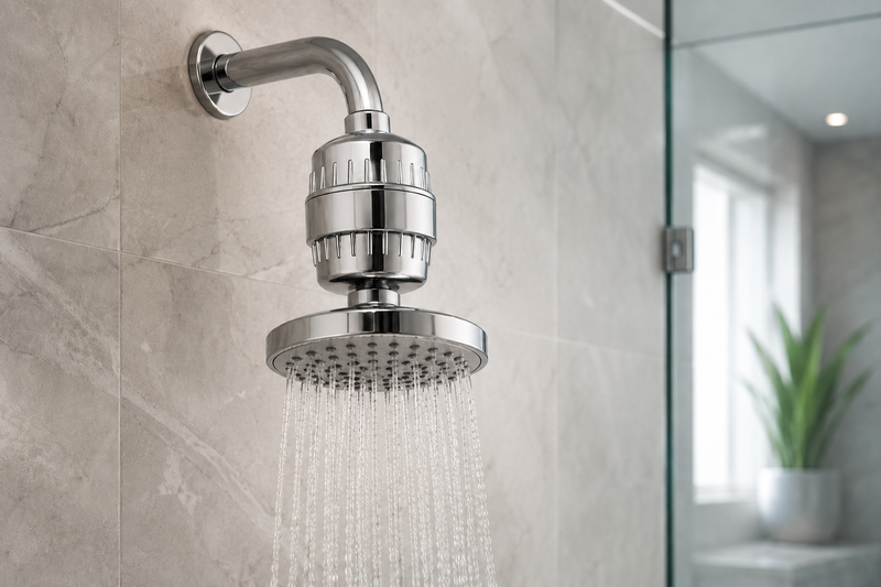 Premium Inline Shower Filter – Universal G1/2, Chrome | Hair & Skin Protection | Universal Shower Water Filter for Bathroom